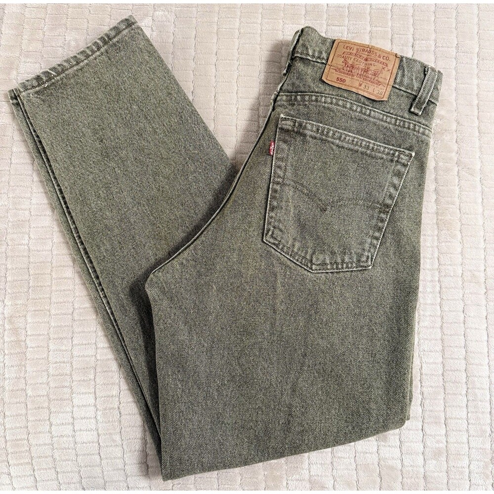 Levis 550 Jeans Mens 33x30 Green Olive Made in USA Vintage Straight Leg